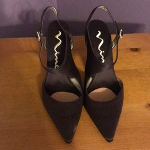 Chocolate brown satin dress heels